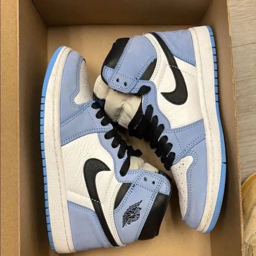 Blue and White High-Top Sneakers